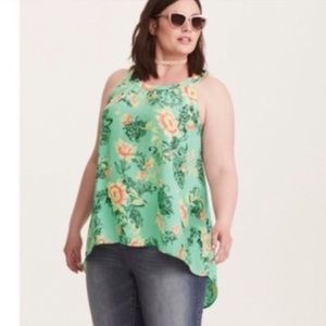 Torrid Georgette High Neck Mint Floral Hi-Lo Tank